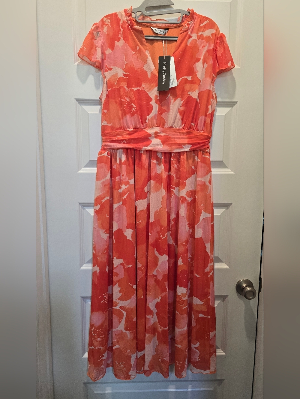 PRETTYGARDEN Womens Orange Floral Maxi Dress - Picture 6 of 6